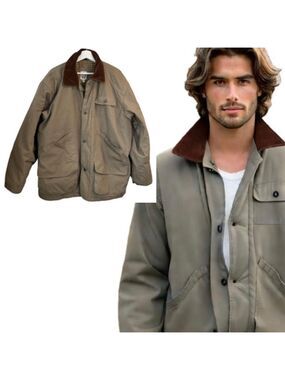 Men's Vintage R&R Chore Jacket Barn Coat Utility Corduroy Collar Khaki Brown 44